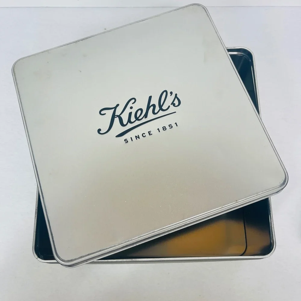 Kiehl's Storage Tin Unisex OS Square Silver Logo Metal Box Good